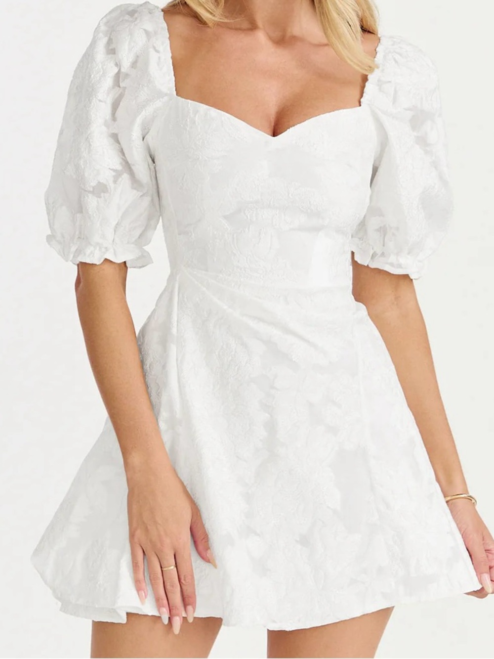 Showpo White Puff-Sleeve and Flare Brailey Mini Dress